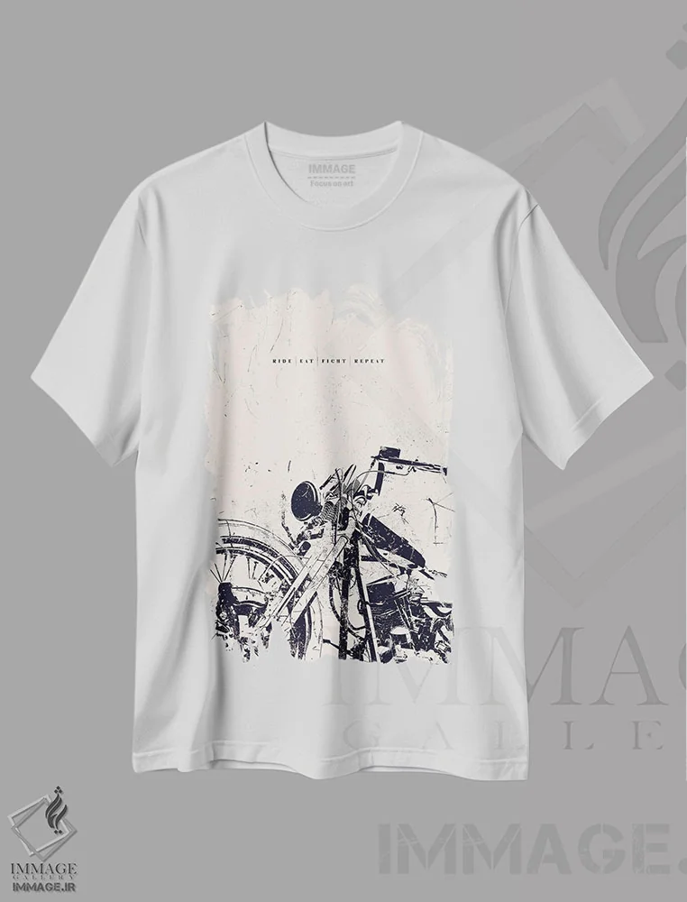 تیشرت سفید طرح دار سواری، خوردن، مبارزه، تکرار، تزئینی اثر ۳۳ استخوان شکسته | immage.ir