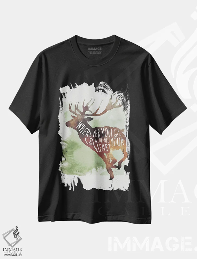 تیشرت مشکی طرح دار با تمام وجودت برو، دکور کلبه و لژ اثر ۳۳ استخوان شکسته | immage.ir