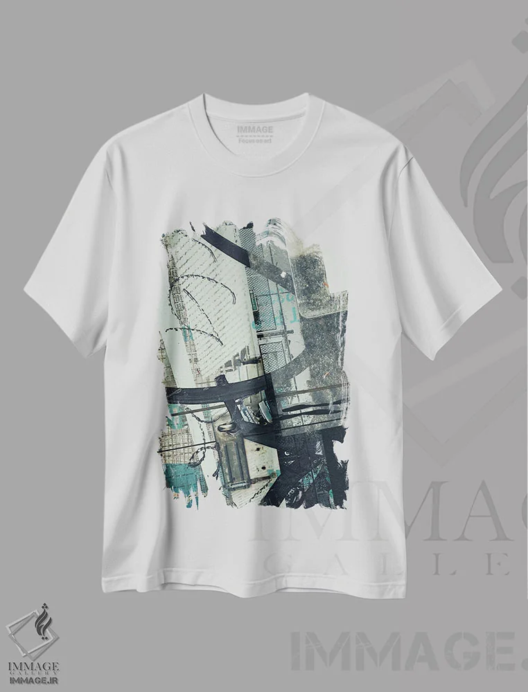 تیشرت سفید طرح دار خیابان های فراموش شده، آبستره اثر ۳۳ استخوان شکسته | immage.ir