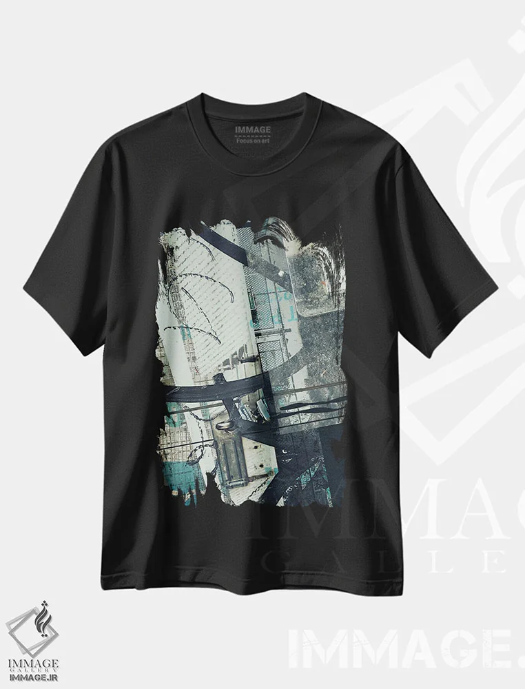 تیشرت مشکی طرح دار خیابان های فراموش شده، آبستره اثر ۳۳ استخوان شکسته | فروشگاه ایماژ