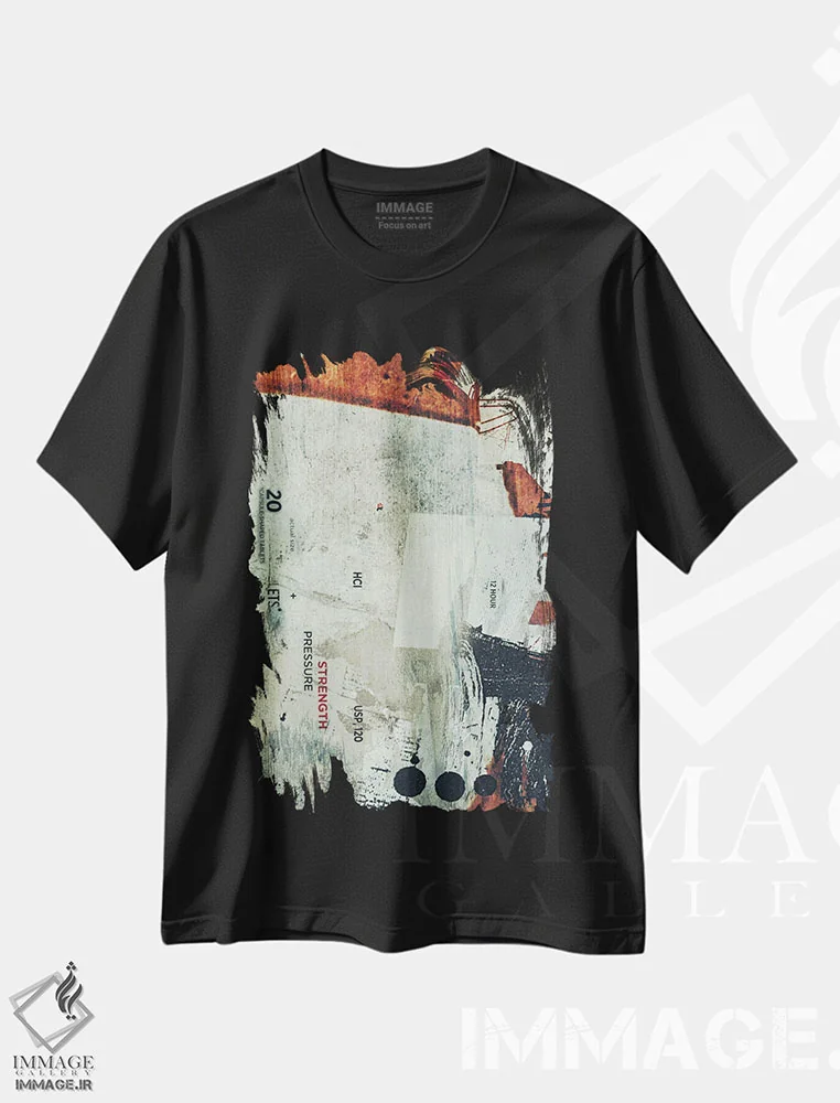 تیشرت مشکی طرح دار خیابان های فراموش شده، آبستره اثر ۳۳ استخوان شکسته | فروشگاه ایماژ