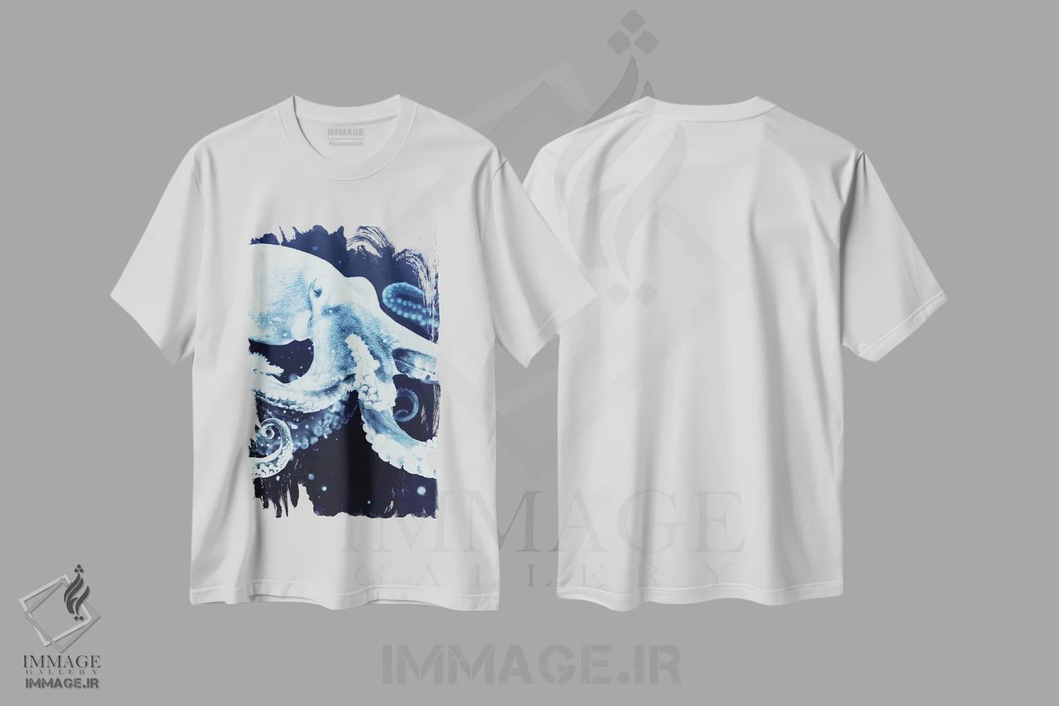 تیشرت سفید طرح دار اختاپوس نیلی، دکور ساحلی اثر ۳۳ استخوان شکسته | immage.ir