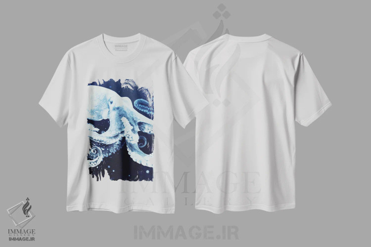 تیشرت سفید طرح دار اختاپوس نیلی، دکور ساحلی اثر ۳۳ استخوان شکسته | immage.ir