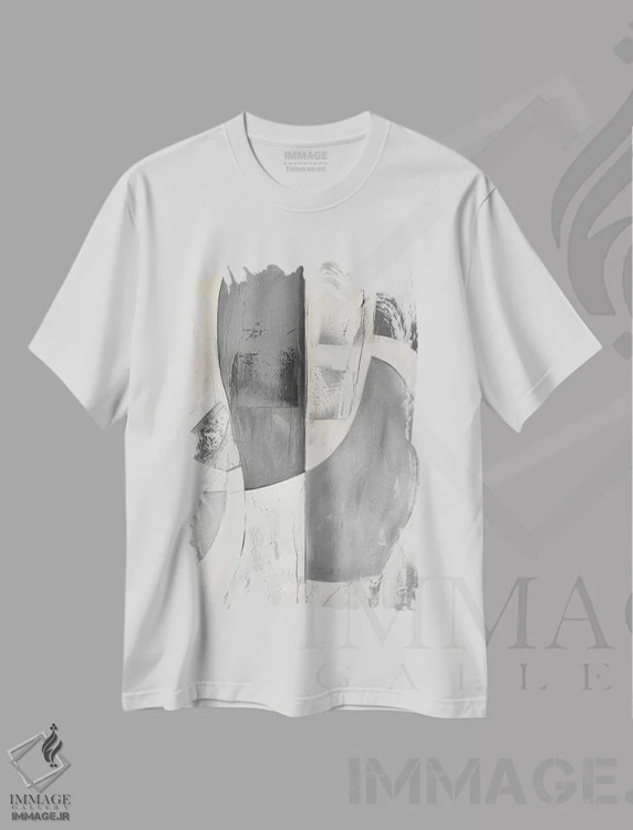 تیشرت سفید طرح دار قوس بیومورفیک I، آبستره اثر ۳۳ استخوان شکسته | فروشگاه ایماژ