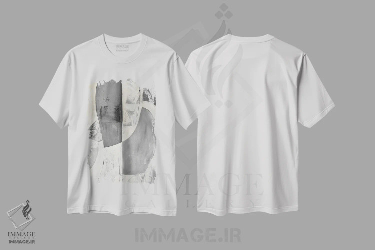 تیشرت سفید طرح دار قوس بیومورفیک I، آبستره اثر ۳۳ استخوان شکسته | فروشگاه ایماژ