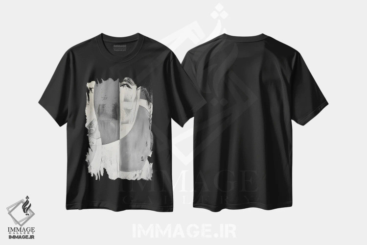 تیشرت مشکی طرح دار قوس بیومورفیک I، آبستره اثر ۳۳ استخوان شکسته | immage.ir