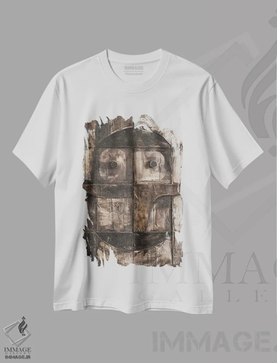 تیشرت سفید طرح دار نقاب بروتالیستی آرگوس، آبستره اثر ۳۳ استخوان شکسته | فروشگاه ایماژ