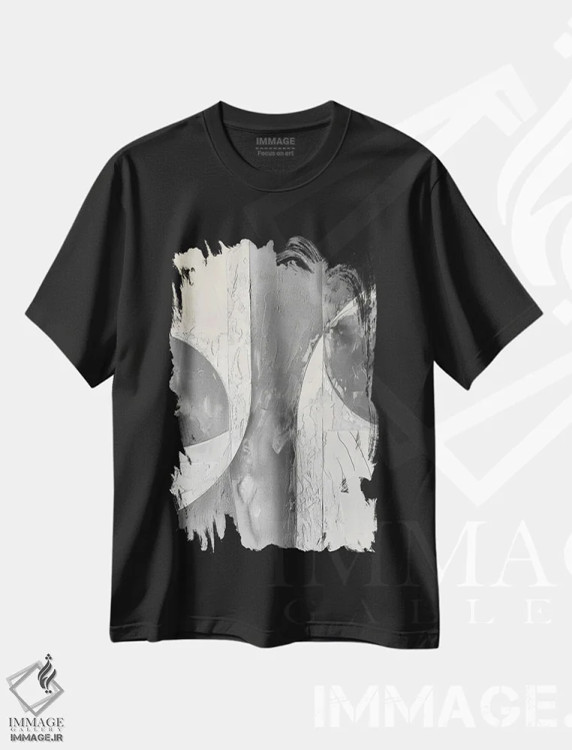 تیشرت مشکی طرح دار قوس بیومورفیک II، آبستره اثر ۳۳ استخوان شکسته | فروشگاه ایماژ