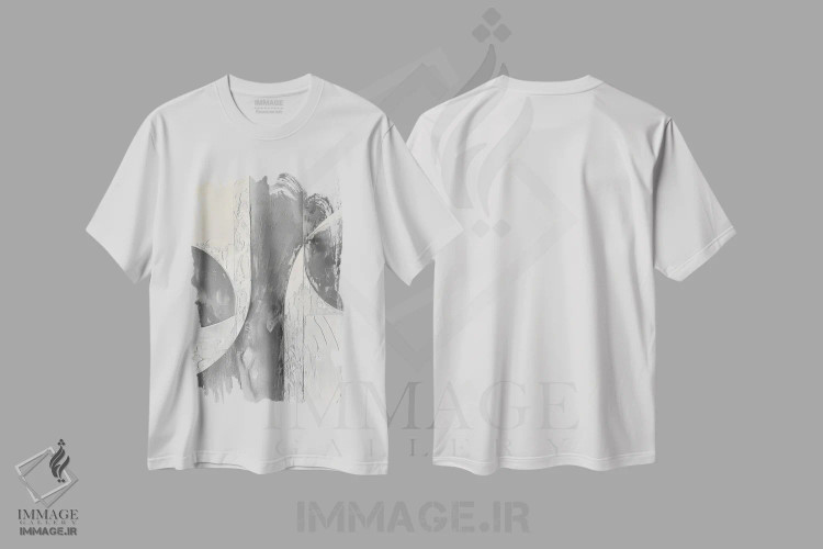 تیشرت سفید طرح دار قوس بیومورفیک II، آبستره اثر ۳۳ استخوان شکسته | immage.ir