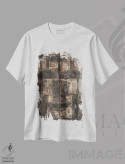 تیشرت سفید طرح دار نقاب بروتالیستی دیونیسوس، آبستره اثر ۳۳ استخوان شکسته | immage.ir