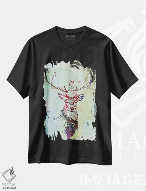 تیشرت مشکی طرح دار حیات وحش آبرنگی I، تزئینی اثر ۳۳ استخوان شکسته | immage.ir