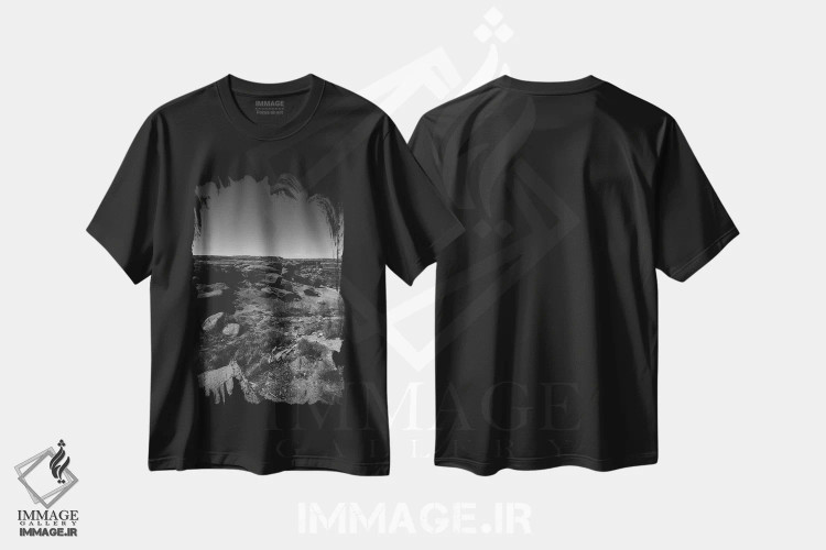 تیشرت مشکی طرح دار دره گراند کانیون XVIII، عکاسی سیاه و سفید اثر ۳۳ استخوان شکسته | فروشگاه ایماژ