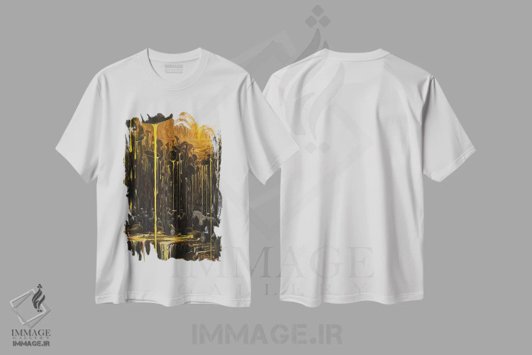 تیشرت سفید طرح دار قلمرویی که موسیقی در آن جاری است، هنر فاخر معاصر اثر آدریان بوردَا | immage.ir