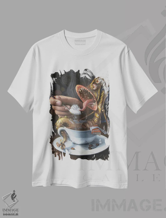 تیشرت سفید طرح دار برهم زدن حال درونی ام، هنر فاخر معاصر اثر آدریان بوردَا | فروشگاه ایماژ