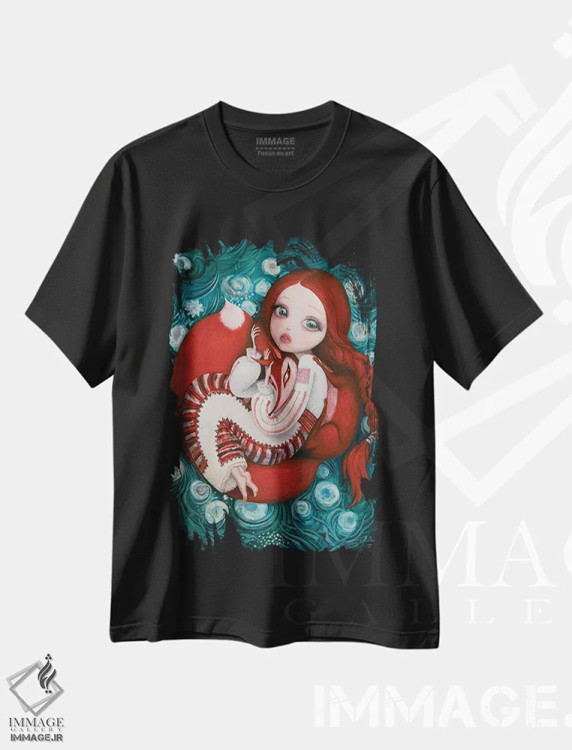 تیشرت مشکی طرح دار در آغوش کشیدن راهنمای روحی ام، هنر فاخر معاصر اثر آدریان بوردَا | فروشگاه ایماژ