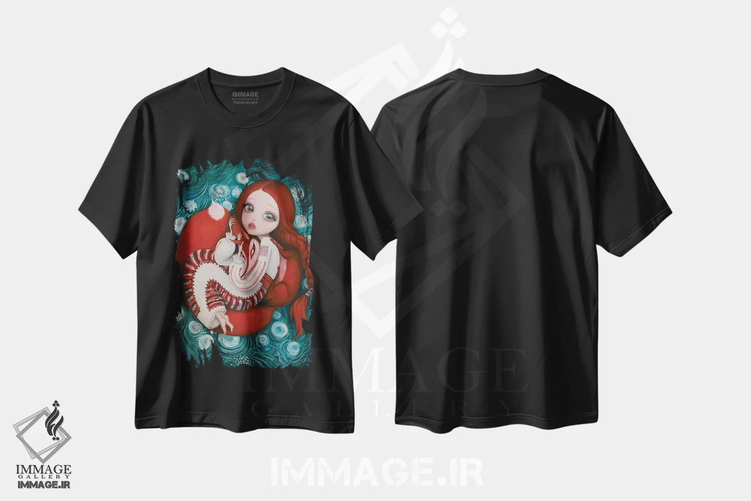 تیشرت مشکی طرح دار در آغوش کشیدن راهنمای روحی ام، هنر فاخر معاصر اثر آدریان بوردَا | فروشگاه ایماژ