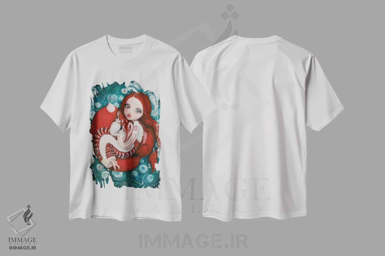 تیشرت سفید طرح دار در آغوش کشیدن راهنمای روحی ام، هنر فاخر معاصر اثر آدریان بوردَا | immage.ir