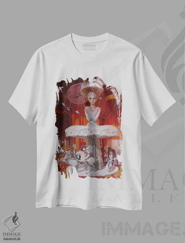 تیشرت سفید طرح دار بازی هایی که مردم انجام می دهند، هنر فاخر معاصر اثر آدریان بوردَا | فروشگاه ایماژ