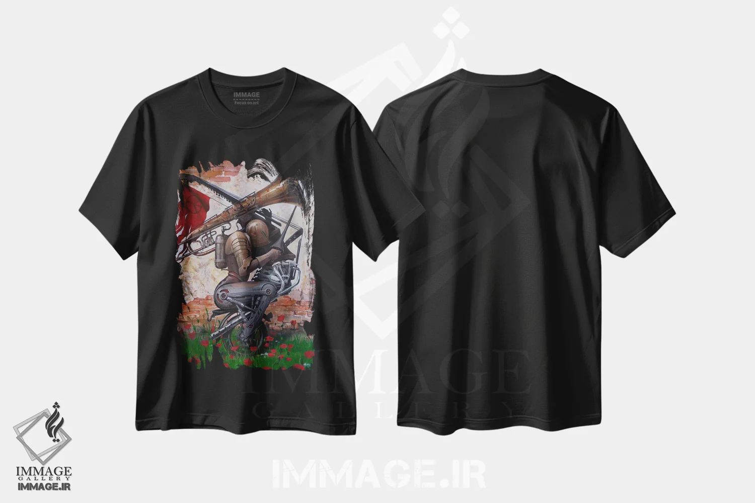 تیشرت مشکی طرح دار آوازی به جای بوسه، دکوراسیون جایگزین اثر آدریان بوردَا | فروشگاه ایماژ