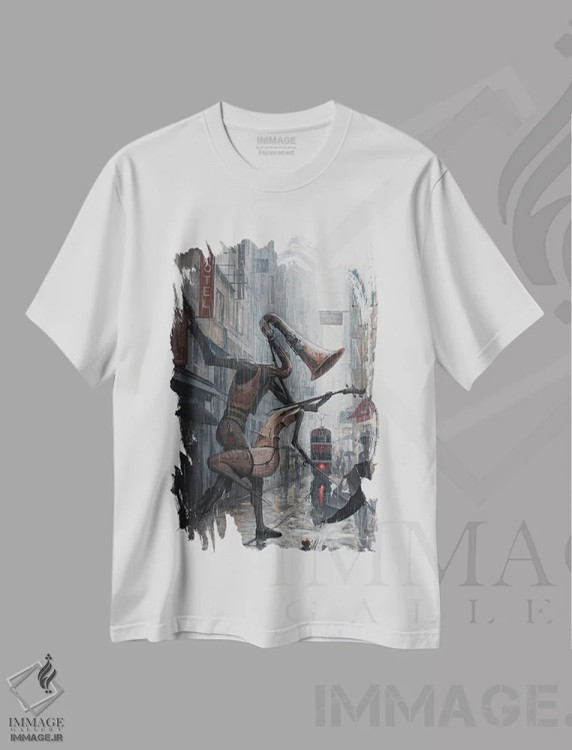 تیشرت سفید طرح دار زندگی رقصی در باران است، هنر فاخر معاصر اثر آدریان بوردَا | فروشگاه ایماژ