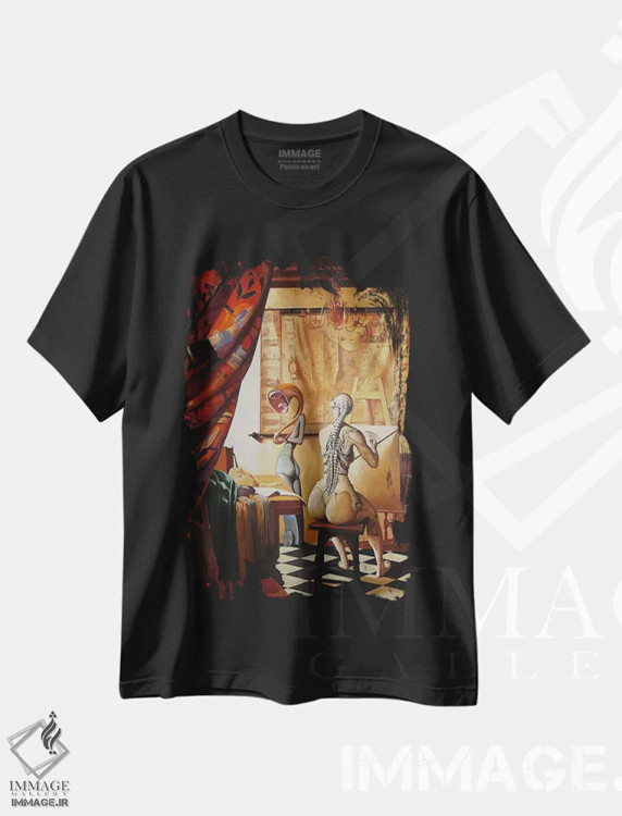 تیشرت مشکی طرح دار تمثیل نقاشی، هنر فاخر معاصر اثر آدریان بوردَا | فروشگاه ایماژ
