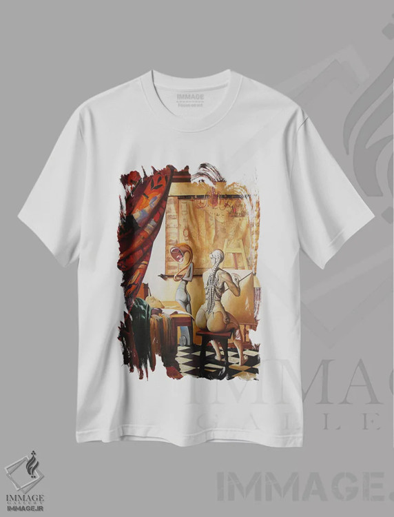 تیشرت سفید طرح دار تمثیل نقاشی، هنر فاخر معاصر اثر آدریان بوردَا | immage.ir
