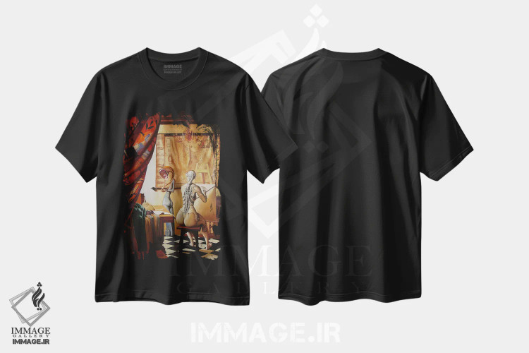 تیشرت مشکی طرح دار تمثیل نقاشی، هنر فاخر معاصر اثر آدریان بوردَا | فروشگاه ایماژ