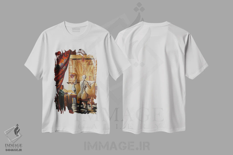 تیشرت سفید طرح دار تمثیل نقاشی، هنر فاخر معاصر اثر آدریان بوردَا | immage.ir