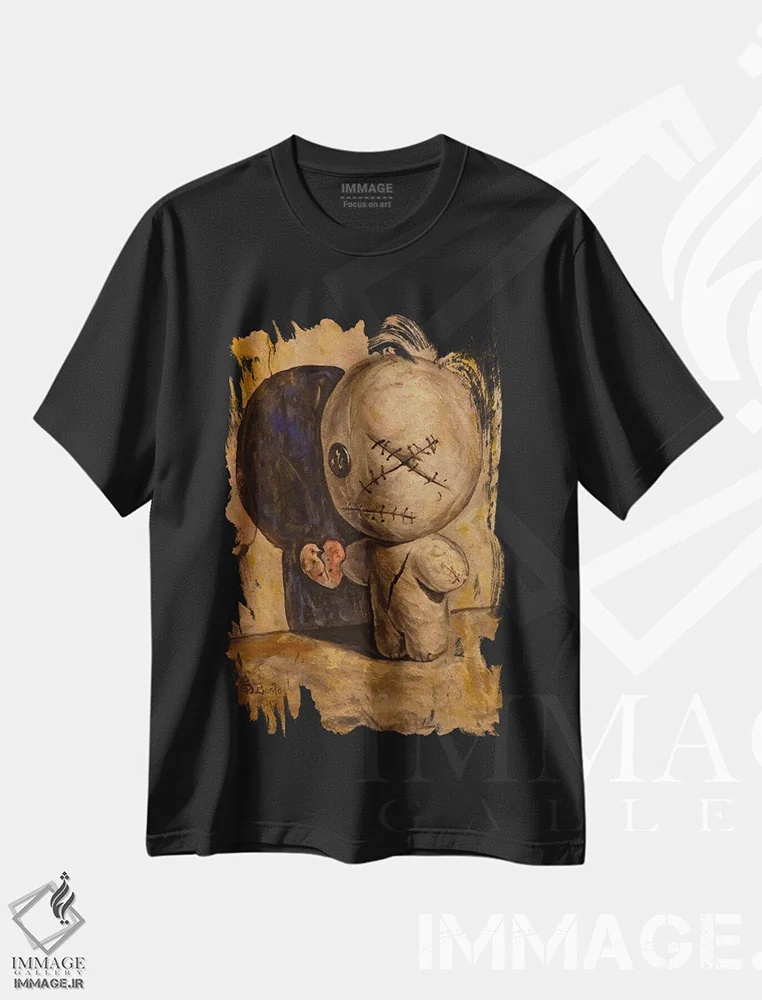تیشرت مشکی طرح دار سایه تنها دوست من است، هنر فاخر معاصر اثر آدریان بوردَا | فروشگاه ایماژ