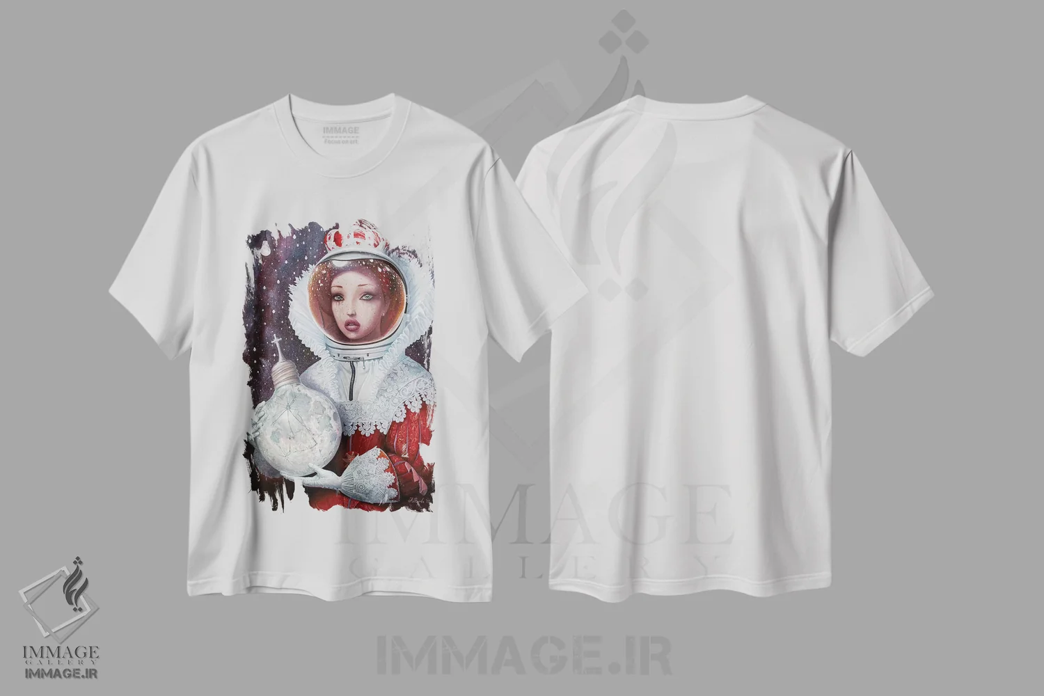 تیشرت سفید طرح دار ناوگان مهتاب اسپانیایی، هنر فاخر معاصر اثر آدریان بوردَا | فروشگاه ایماژ