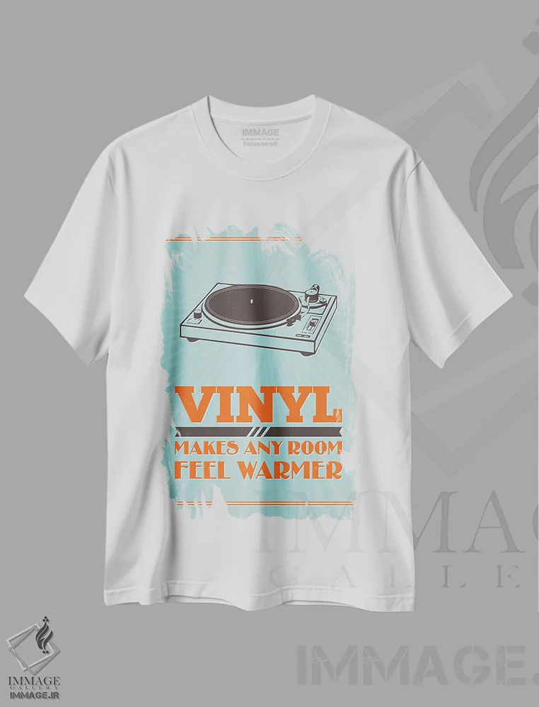 تیشرت سفید طرح دار صفحه گرامافون هر اتاقی را گرم تر می کند، تزئینی اثر پرینت های بنتون پارک | فروشگاه ایماژ