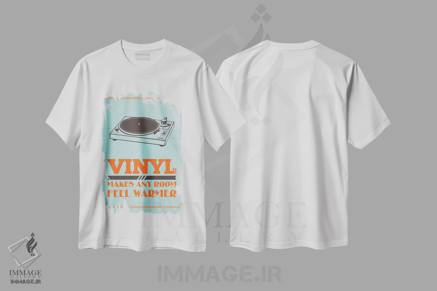 تیشرت سفید طرح دار صفحه گرامافون هر اتاقی را گرم تر می کند، تزئینی اثر پرینت های بنتون پارک | فروشگاه ایماژ