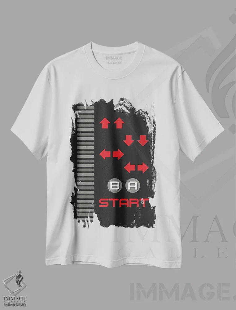 تیشرت سفید طرح دار کد تقلب بازی قدیمی، تزئینی اثر پرینت های بنتون پارک | فروشگاه ایماژ