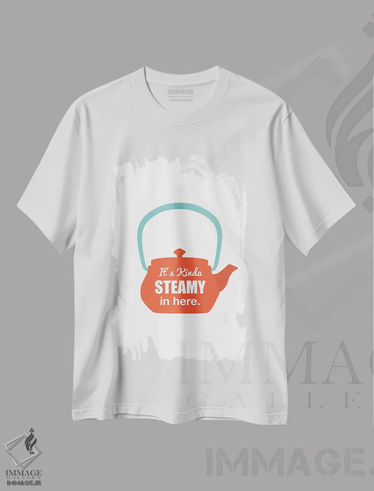 تیشرت سفید طرح دار اینجا کمی داغ است، تزئینی اثر پرینت های بنتون پارک | فروشگاه ایماژ