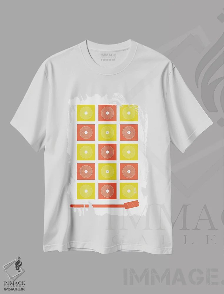 تیشرت سفید طرح دار گرامافون انتزاعی، تزئینی اثر پرینت های بنتون پارک | immage.ir