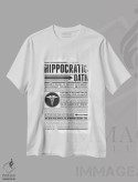 تیشرت سفید طرح دار سوگند بقراط، هنر دیجیتال سیاه و سفید اثر پرینت های بنتون پارک | فروشگاه ایماژ