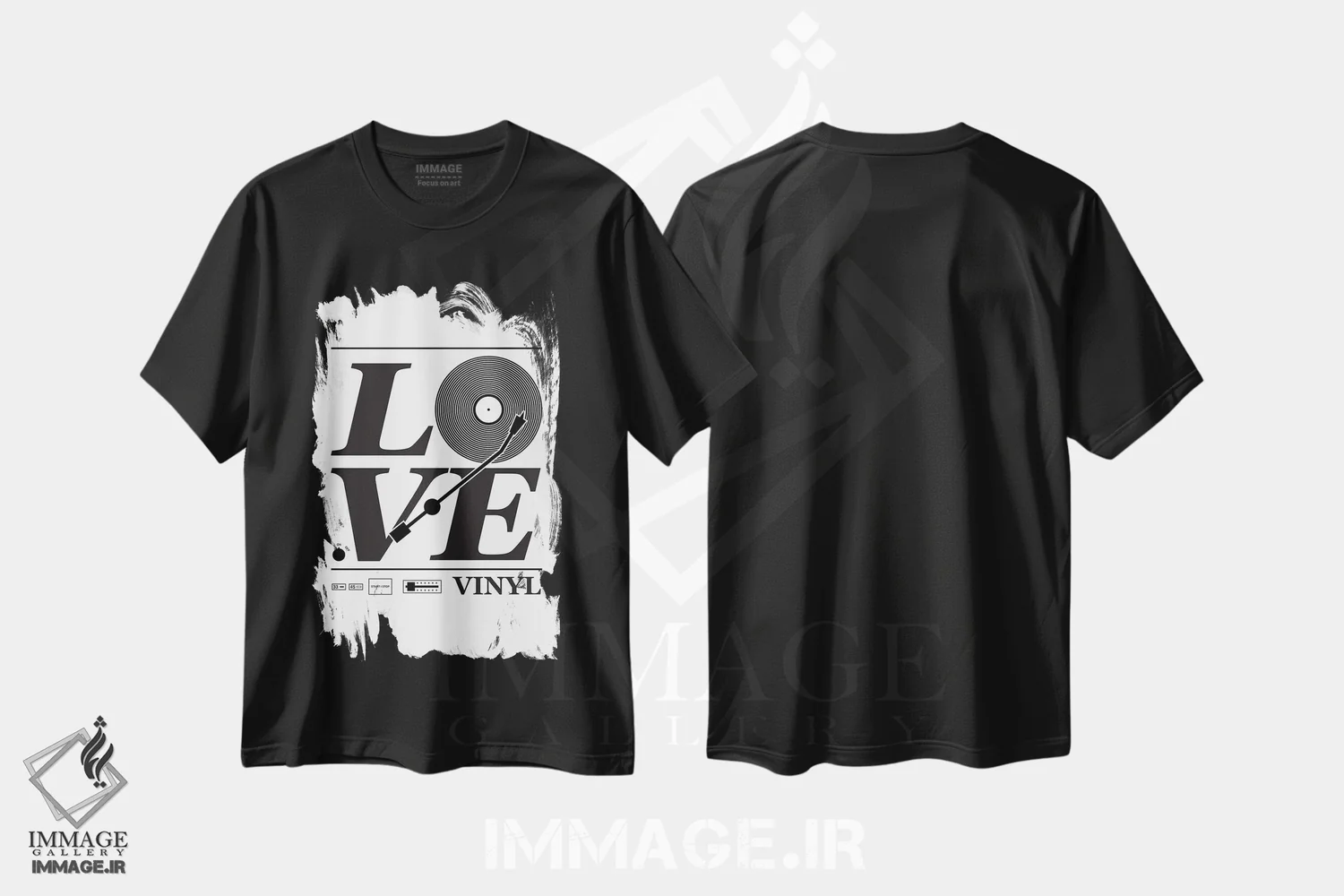 تیشرت مشکی طرح دار عاشق صفحه گرامافون، هنر تزئینی سیاه و سفید اثر پرینت های بنتون پارک | فروشگاه ایماژ