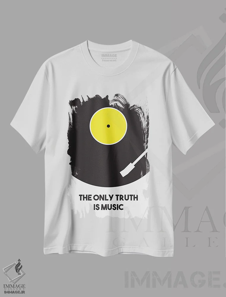 تیشرت سفید طرح دار تنها حقیقت، موسیقی است، تزئینی اثر پرینت های بنتون پارک | فروشگاه ایماژ