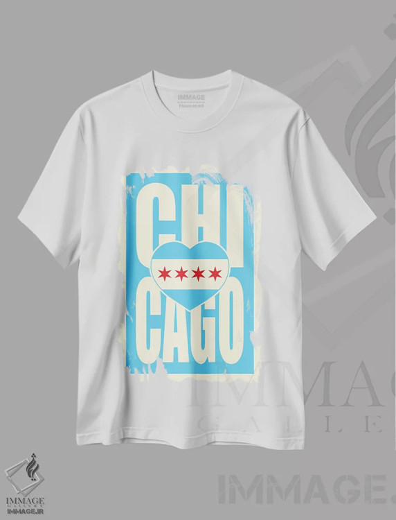 تیشرت سفید طرح دار قلب تایپوگرافی شیکاگو، هنر دیجیتال اثر پرینت های بنتون پارک | فروشگاه ایماژ