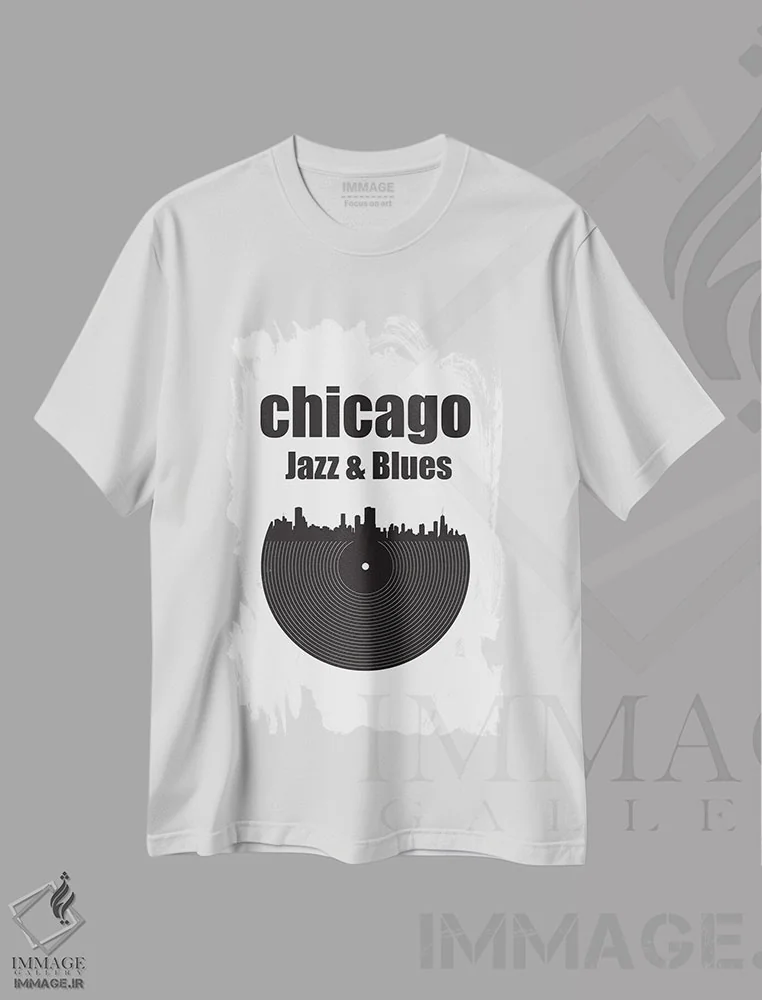 تیشرت سفید طرح دار جاز و بلوز شیکاگو، هنر تزئینی سیاه و سفید اثر پرینت های بنتون پارک | فروشگاه ایماژ