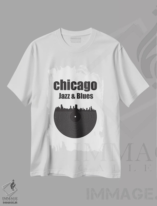 تیشرت سفید طرح دار جاز و بلوز شیکاگو، هنر تزئینی سیاه و سفید اثر پرینت های بنتون پارک | فروشگاه ایماژ