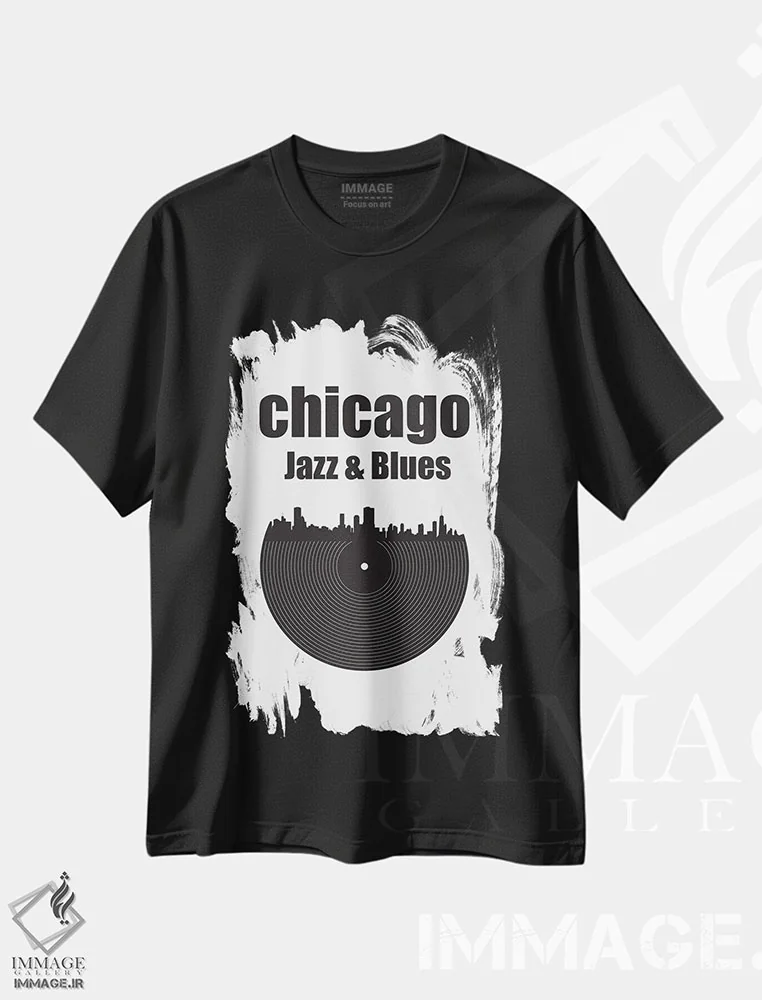 تیشرت مشکی طرح دار جاز و بلوز شیکاگو، هنر تزئینی سیاه و سفید اثر پرینت های بنتون پارک | immage.ir