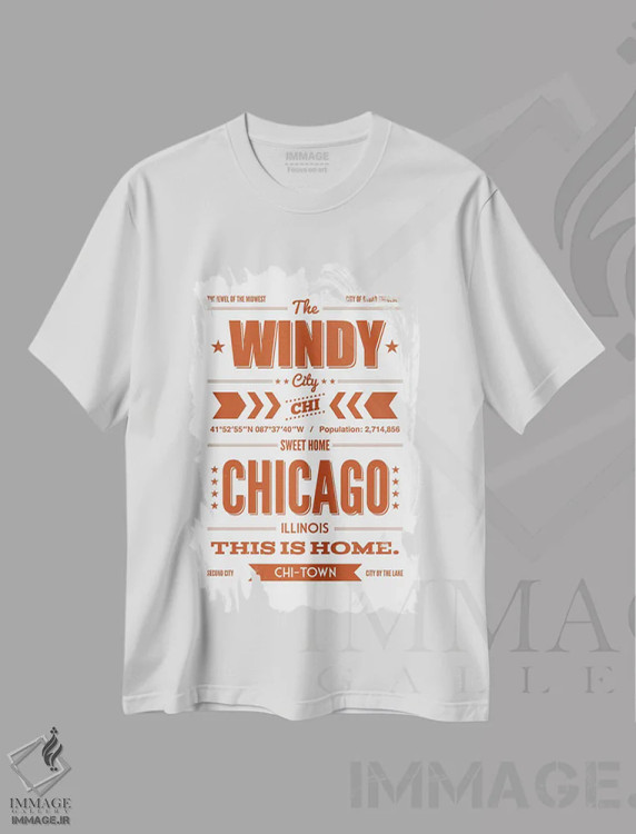 تیشرت سفید طرح دار شیکاگو: این جا خانه است، هنر دیجیتال اثر پرینت های بنتون پارک | فروشگاه ایماژ