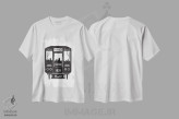 تیشرت سفید طرح دار خط افق شیکاگو با قطار، هنر دیجیتال سیاه و سفید اثر پرینت های بنتون پارک | immage.ir