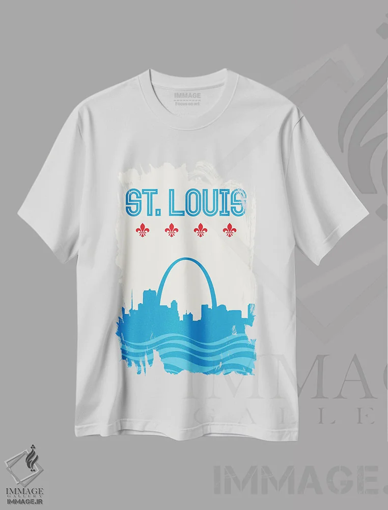 تیشرت سفید طرح دار خط افق سنت لوئیس، هنر دیجیتال اثر پرینت های بنتون پارک | immage.ir