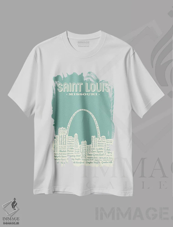 تیشرت سفید طرح دار خط افق بنای طاق سنت لوئیس، هنر دیجیتال اثر پرینت های بنتون پارک | immage.ir