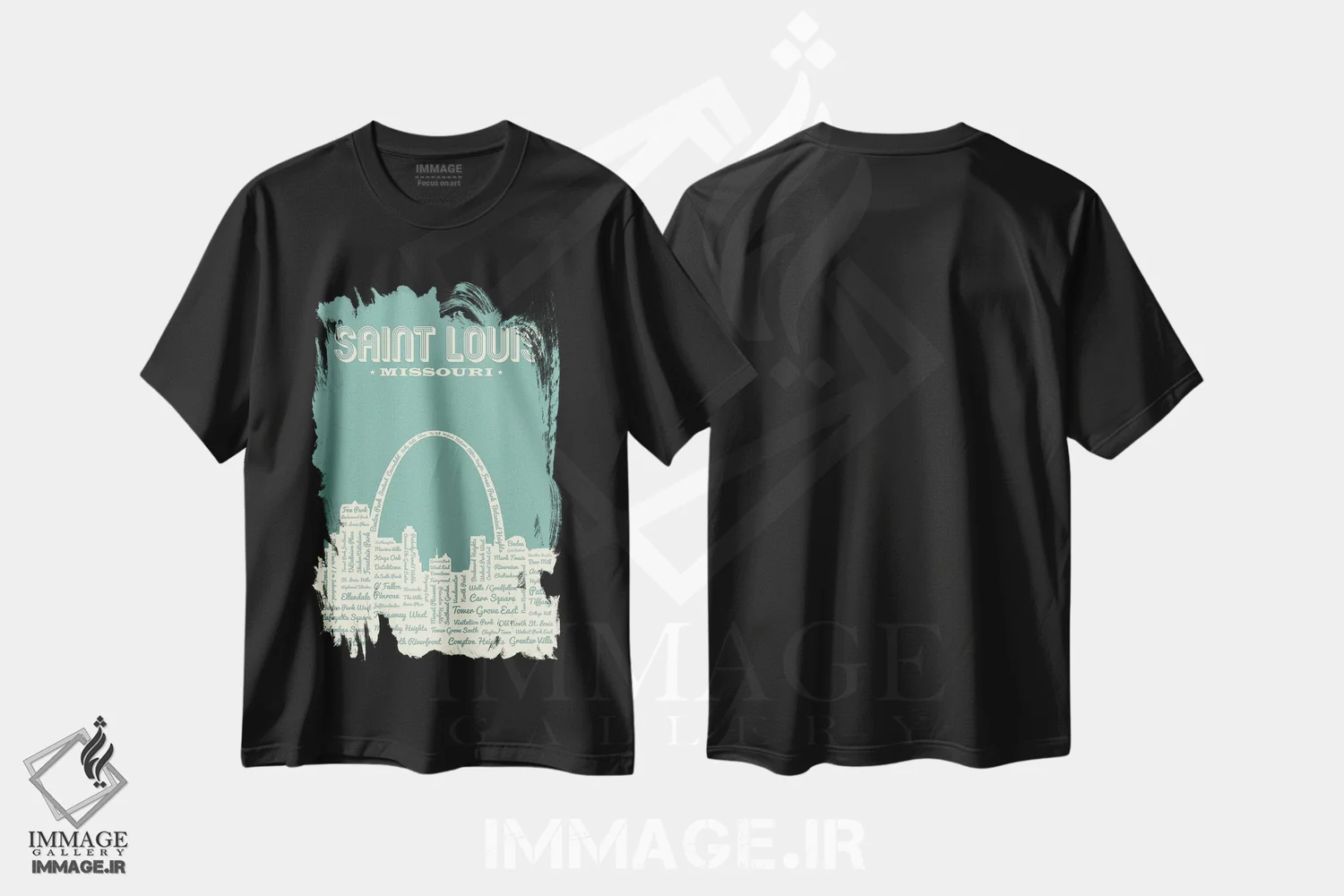 تیشرت مشکی طرح دار خط افق بنای طاق سنت لوئیس، هنر دیجیتال اثر پرینت های بنتون پارک | فروشگاه ایماژ