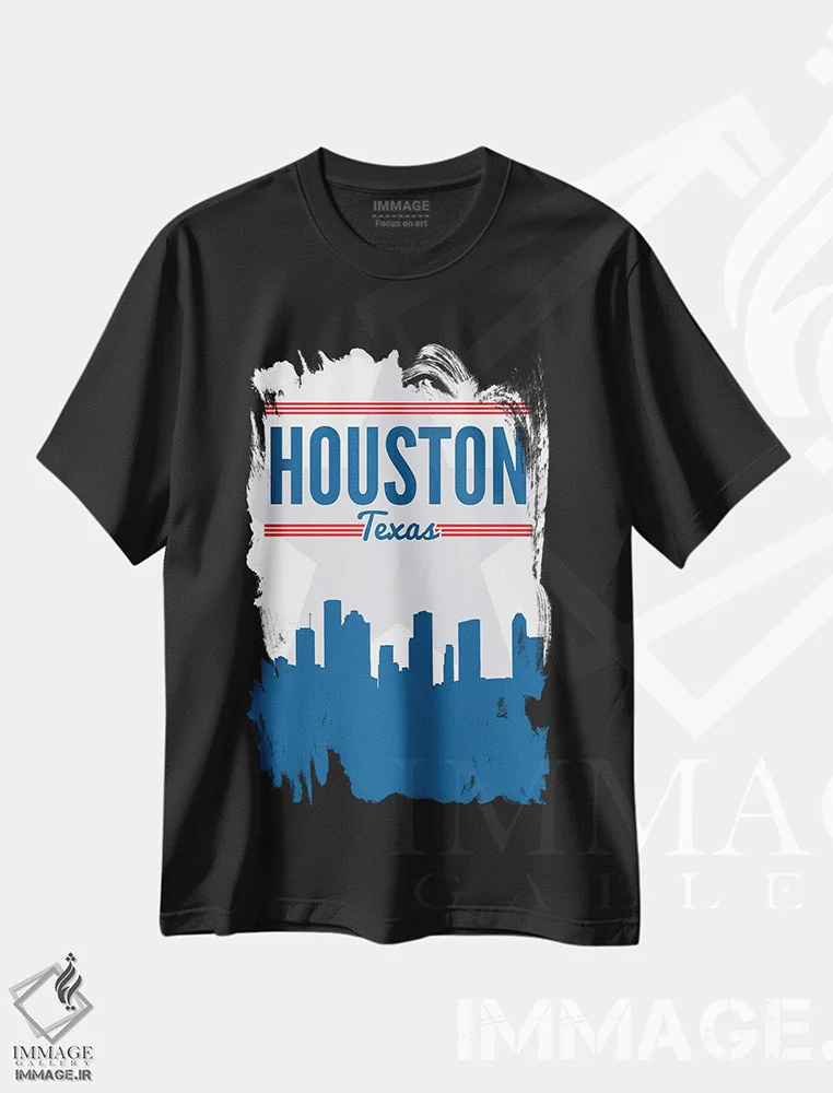 تیشرت مشکی طرح دار خط افق هیوستون، هنر دیجیتال اثر پرینت های بنتون پارک | immage.ir