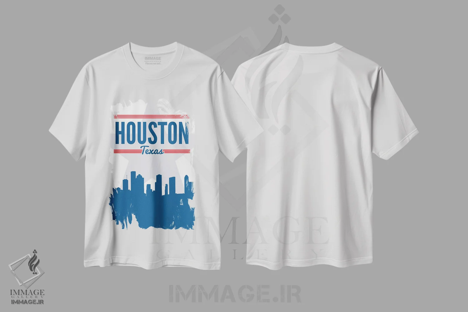 تیشرت سفید طرح دار خط افق هیوستون، هنر دیجیتال اثر پرینت های بنتون پارک | فروشگاه ایماژ