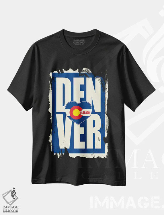 تیشرت مشکی طرح دار قلب تایپوگرافی دنور، هنر دیجیتال اثر پرینت های بنتون پارک | فروشگاه ایماژ